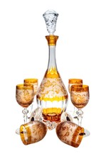 Amber crystal wine set with engraved Roses