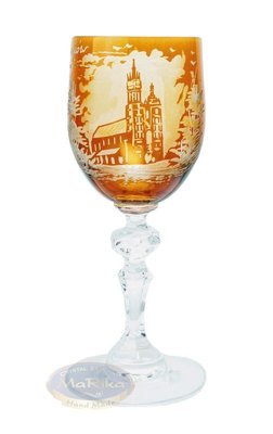 Amber crystal wine glass with Krakow engraving