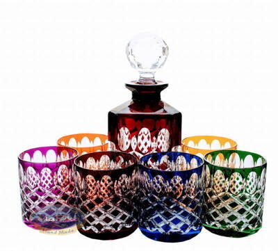 Coloured Crystal Whisky Set Olive Crate