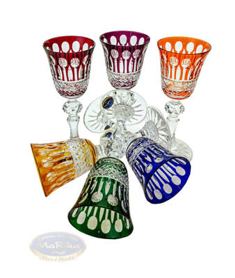 Coloured crystal liqueur glasses 60 ml French
