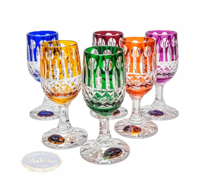 Coloured crystal vodka glasses 25 ml French