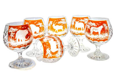 Crystal cognac glasses with engraved safari motif 250ml