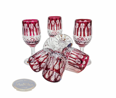 Ruby crystal vodka glasses 25 ml French