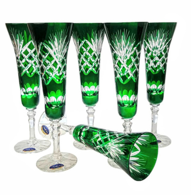 Szmaragdowe kryształowe kieliszki do szampana 170 ml Ananas