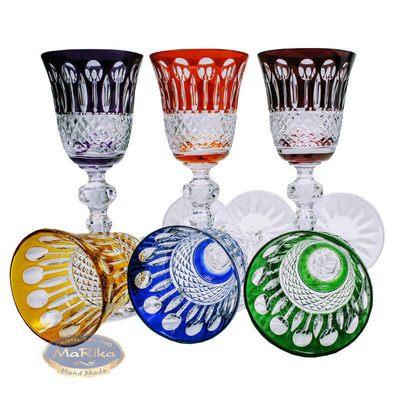 Coloured crystal liqueur glasses 60 ml French