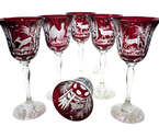 Crystal ruby wine glasses with engraved hunting motif 170 ml