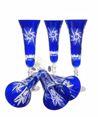 Kobaltowe kryształowe kieliszki do szampana 170 ml Młynek Oliwka