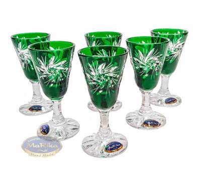 Emerald crystal 40ml vodka glasses Olive Mill