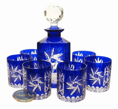 Cobalt Whisky decanter and glasses set Olive Mill