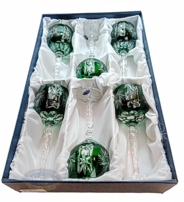 Szmaragdowe kryształowe kieliszki do wina 280ml Młynek Oliwka