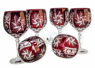 Rubinowe kryształowe kieliszki do wina 280 ml Młynek Oliwka