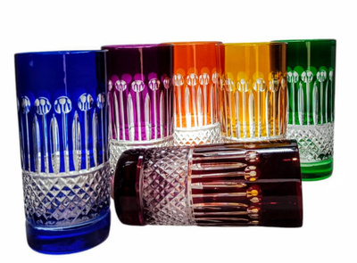 Coloured crystal glasses for water and drinks 320ml French