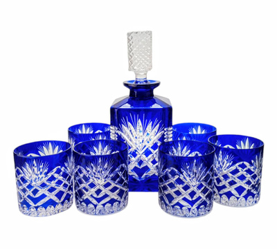 Set di bicchieri e decanter per whisky Cobalto Olive Mill