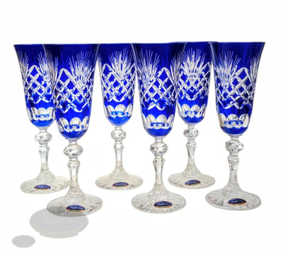 Kobaltowe kryształowe kieliszki do szampana 150 ml Ananas