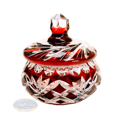 Rubinowa kryształowa cukierniczka Ananas