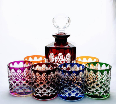 Coloured Crystal Whisky Set Olive Crate