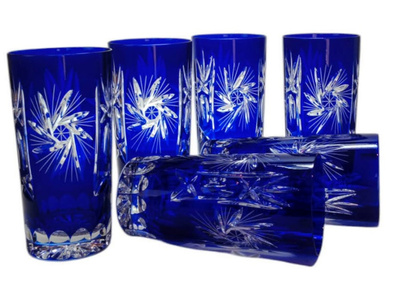 Kobaltowe kryształowe szklanki do wody 320ml Młynek Oliwka