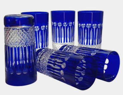 Kobaltowe kryształowe szklanki do wody i drinków 320ml Francuski