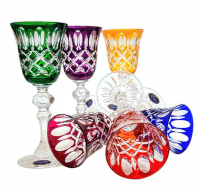 Kolorowe kryształowe kieliszki do likieru 60ml Krata Oliwka