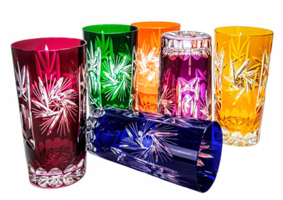 Coloured crystal glasses for water and drinks 320m Olive Mill 6 pieces