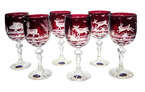 Ruby crystal wine glasses with engraved hunting motif 240ml