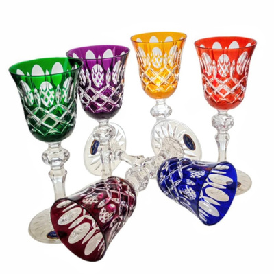 Kolorowe kryształowe kieliszki do likieru 60ml Krata Oliwka