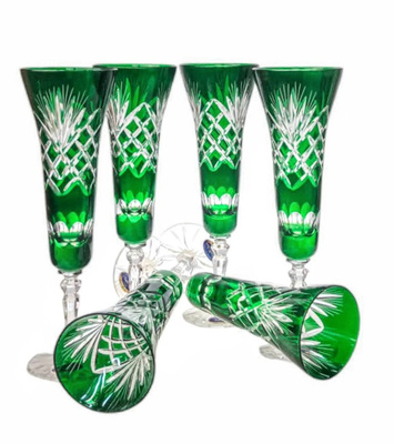 Szmaragdowe kryształowe kieliszki do szampana 170 ml Ananas