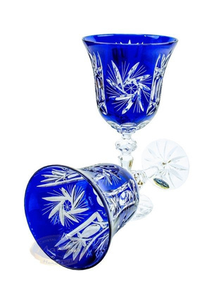 Kobaltowe kryształowe kieliszki do wina 280ml Młynek Oliwka