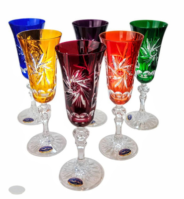 Kolorowe kryształowe kieliszki do szampana 150ml Młynek Oliwka