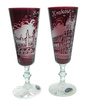 Grawerowane rubinowe kieliszki do szampana  Kraków 2szt