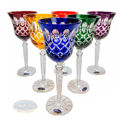 Kolorowe kryształowe kieliszki do wina 280 ml Krata Oliwka