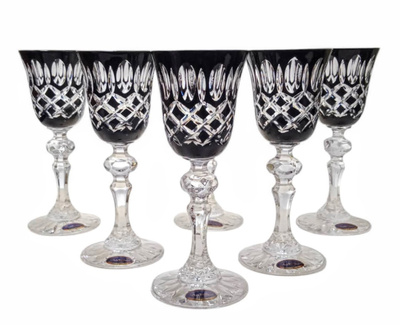 Czarne kryształowe kieliszki do likieru 60ml Krata Oliwka