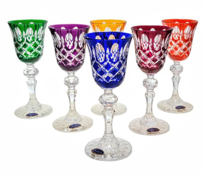 Kolorowe kryształowe kieliszki do likieru 60ml Krata Oliwka