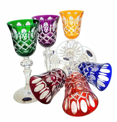 Kolorowe kryształowe kieliszki do likieru 60ml Krata Oliwka