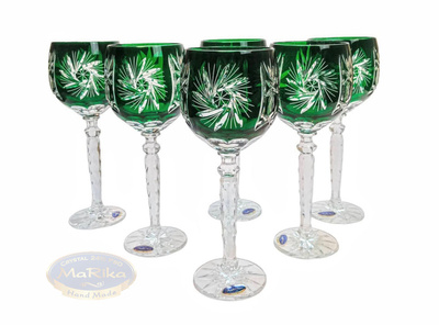 Szmaragdowe kryształowe kieliszki do wina 280ml Młynek Oliwka