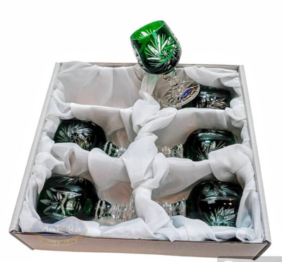 Szmaragdowe kryształowe kieliszki do wódki 40 ml Młynek Oliwka