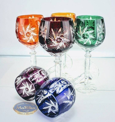 Kolorowe kryształowe kieliszki do wina 280ml Młynek Oliwka