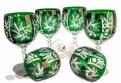 Szmaragdowe kryształowe kieliszki do wina 280 ml Młynek Oliwka