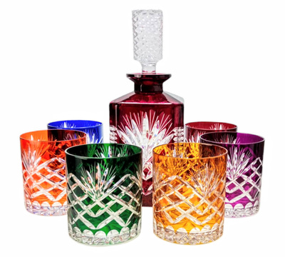 Set di whisky in cristallo colorato Olive Crate