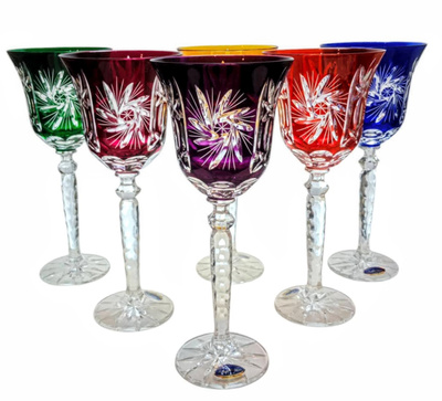 Coloured crystal wine glasses 280ml Olive Mill