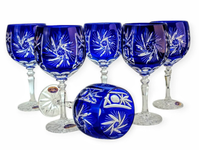 Kobaltowe kryształowe kieliszki do wina 280 ml Młynek Oliwka