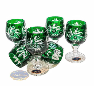 Szmaragdowe kryształowe kieliszki do wódki 40 ml Młynek Oliwka