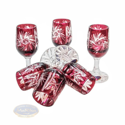 Rubinowe kryształowe kieliszki do wódki 25ml