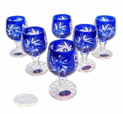 Kobaltowe kryształowe kieliszki do wódki 40 ml Młynek Oliwka