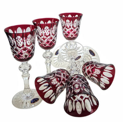 Rubinowe kryształowe kieliszki do likieru 60 ml Krata Oliwka