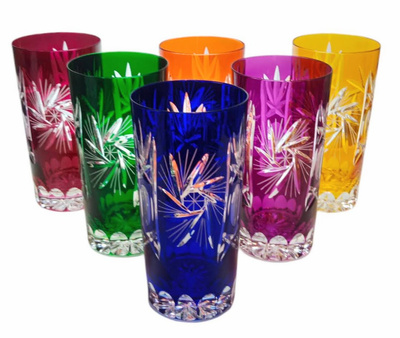 Coloured crystal glasses for water and drinks 320m Olive Mill 6 pieces