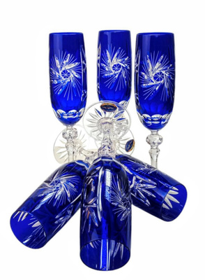 Kobaltowe kryształowe kieliszki do szampana 170ml Młynek Oliwka