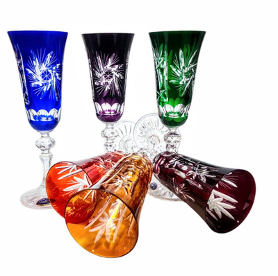 Kolorowe kryształowe kieliszki do szampana 150ml Młynek Oliwka