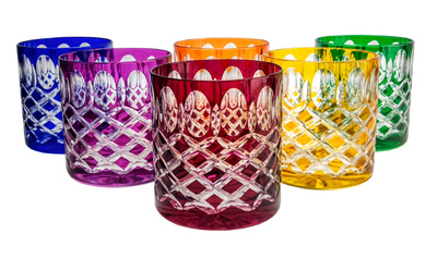 Kolorowe kryształowe szklanki do whisky 280 ml Krata Oliwka