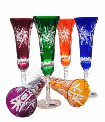 Kolorowe kryształowe kieliszki do szampana 170 ml Młynek Oliwka